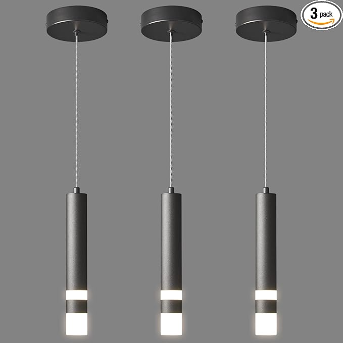 Modern Pendant Light Kitchen Fixture Dimmable LED Black Mini Pendant Lighting fo Kitchen Island Bedroom Bedside Table Small Pendant Lights (3-Pack)