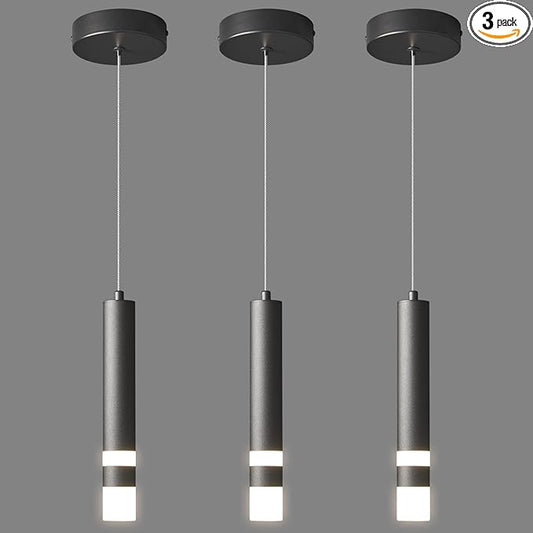 Modern Pendant Light Kitchen Fixture Dimmable LED Black Mini Pendant Lighting fo Kitchen Island Bedroom Bedside Table Small Pendant Lights (3-Pack)