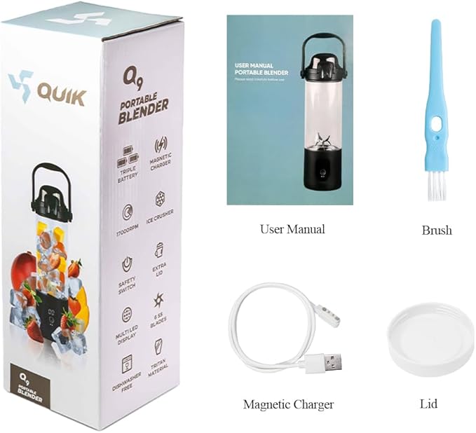 Portable Blender - Cordless 24oz. Personal Blender for Shakes and Smoothies, Licuadora, BPA Free - Ice Crush, Dishwasher safe parts, Waterproof, Triple Batteries, Juicer Cup (White)