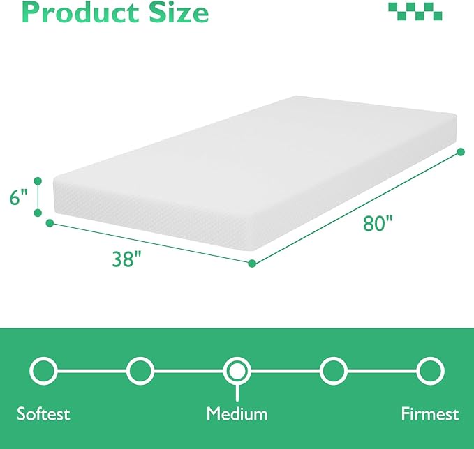 FDW Twin XL Mattress 6 inch Gel Memory Foam Mattress Medium Firm Mattresses for Cool Sleep Relieving Pressure Relief CertiPUR-US Certified Mattress in a Box