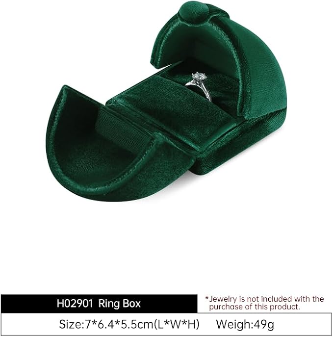 Velvet Ring Box，Engagement Jewelry Gift Boxes Holder for Women,Ceremony Rings Display for Proposal,Wedding Day Case (Green)