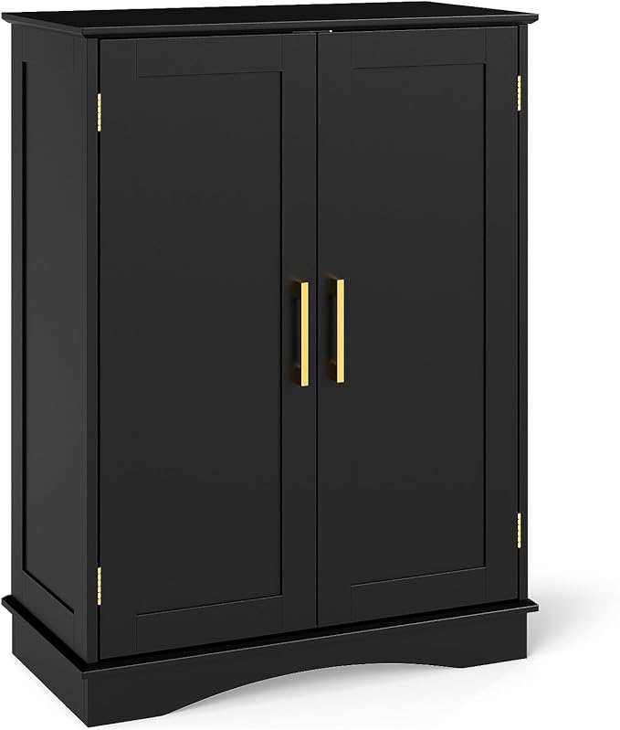 Tangkula Bathroom Floor Storage Cabinet, 31.5" H Freestanding Pantry Cabinet with 2 Doors and Adjustable Shelves, Kitchen Cupboard for Living Room, Dining Room, Bathroom (Black, 31.5" H)