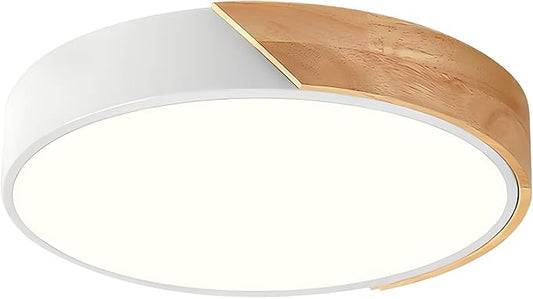 Modern Dimmable White Flush Mount Ceiling Light Wood Close to Ceiling Lights for Bedroom Round LED Ceiling Lamp Lighting Fixture for Hallway Kitchen Laundry Room(11.8in)