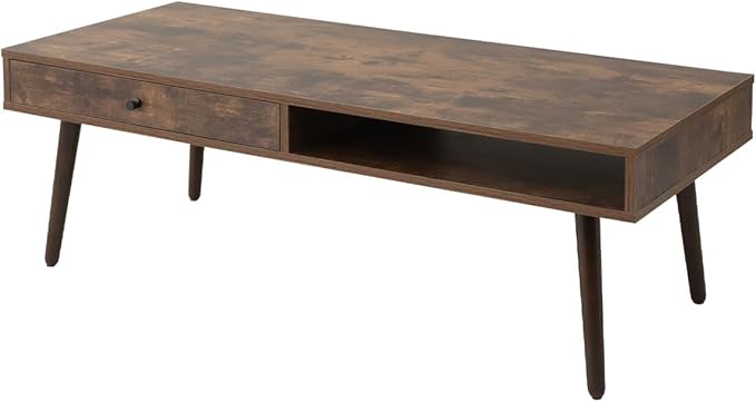 EMOOR Wooden Small Coffee Table with Storage Rectangle Large (47.2"x19.7") Rustic Brown, Floor Sitting Low Table Small Space Minimalist Japanese Tatami Room