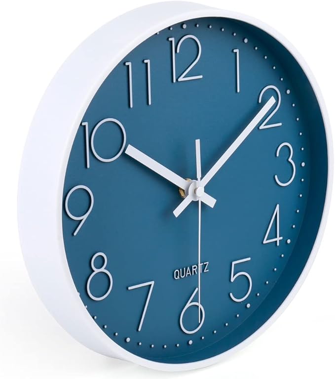 jomparis 10 Inch Cerulean Wall Clock Battery Operated Silent & Non-Ticking Wall Clock Decor for Bathroom Bedroom