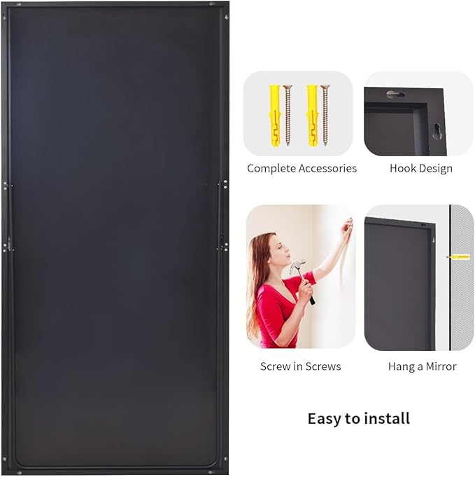 Koonmi Large Mirror Full Length 35"x78", Floor Body Mirror with Stand, Metal Frame Wall-Mounted Full Size Mirrors for Hanging Leaning or Standing, Black