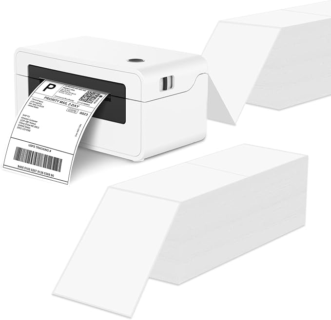 RyhamPaper 4" x 6" Fanfold Label Direct Thermal Labels - White Shipping Mailing Postage Labels, Perforated, Permanent Adhesive 2000 Labels Per Stack (2 Stacks - 4000 Labels)
