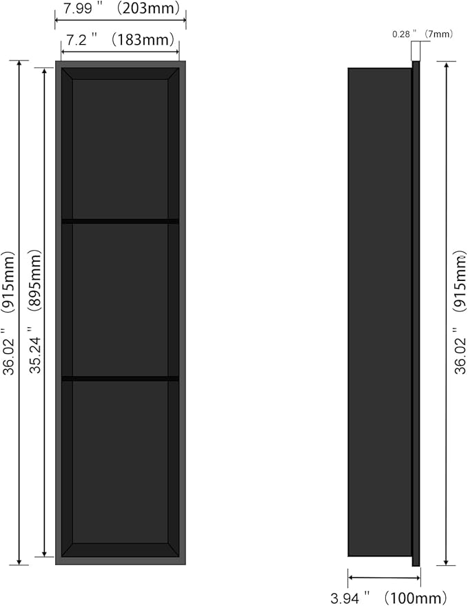 36" X 8" Stainless Steel Shower Niche Insert Tile Ready, Niche for Shower Wall, 3-Tier Recessed Shelf No Tile Needed for Bathroom Storage, Matte Black