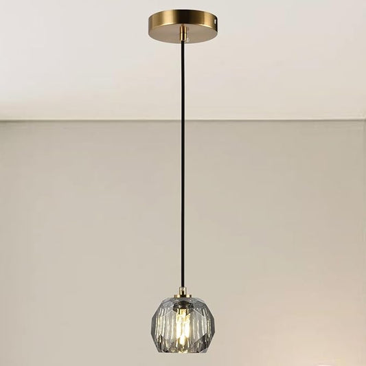 Crystal Pendant Light, Smoke Crystal Pendant Light Fixture Kitchen Island, Small Prism Pendant Hanging Lighting Fixture for Dining Room Bedroom