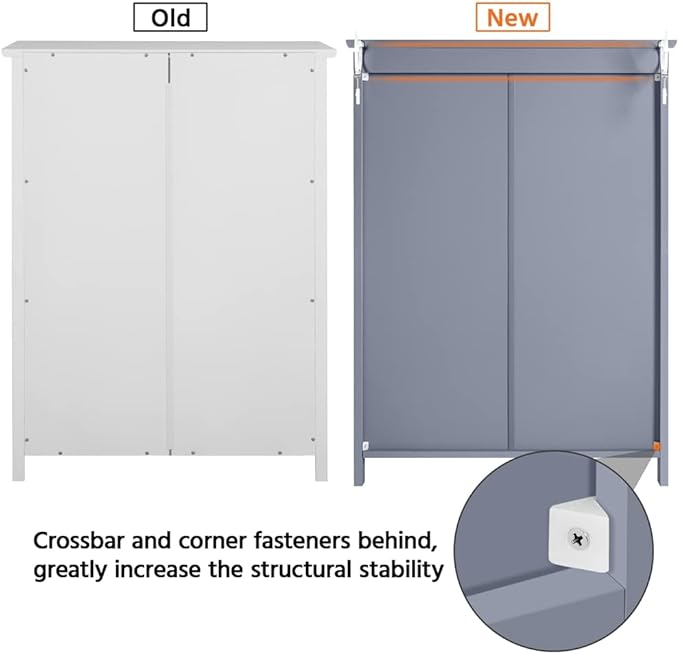 Yaheetech Bathroom Floor Cabinet, Modern Storage Freestanding Organizer Cabinet with Adjustable Shelves & Double Doors, 3-Tier Home Living Room Furniture, Gray