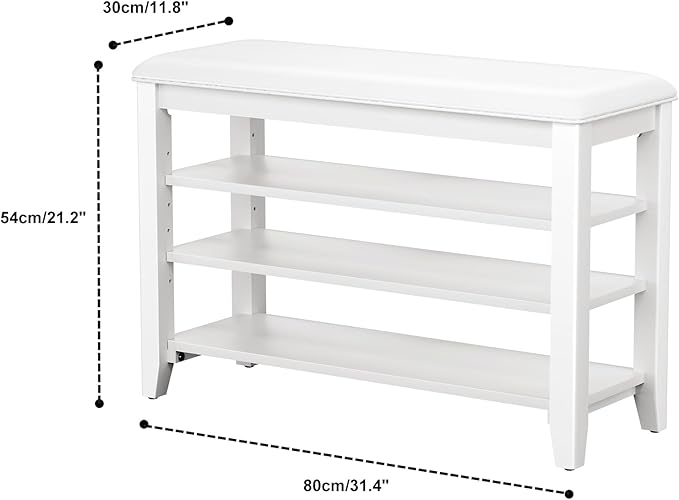 Entryway Shoe Storage Bench with Leather Cushion, Shoe Organizer Bench for Entryway, Ideal for Hallways Front Doors Entrances Mudrooms Featuring Rubberwood And 3 Height-Adjustable & Removable Shelve