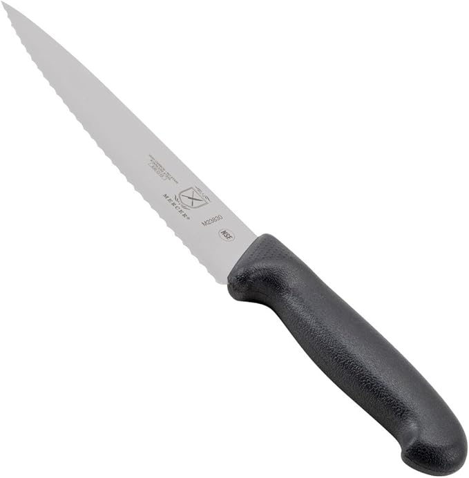 Mercer Culinary M23830 Millennia Black Handle, 7.5-Inch Wavy Edge, Chef's Knife