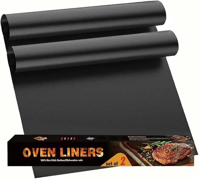 Oven Liners for Bottom of Oven, 2 Pack Large Thick Heavy Duty 100% Non-stick Reusable Teflon Oven Mat, 17”x25” Baking Mat for Electric, Gas, Toaster Ovens, Grills,Kitchen Friendly Cooking Accessory