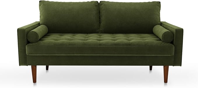 Modern Sofa,70 Inch Velvet Couch for Living Room,Spring Cushions,Solid Wood Frame,Easy Assembly for Small Spaces (Olive Green)