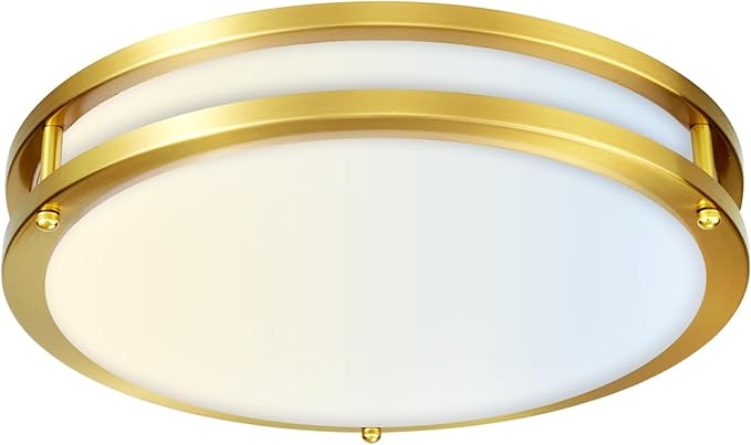 Gold Ceiling Light Fixture 24W, 12 inch LED Flush Mount Ceiling Light for Bedroom, Kitchen, Bathroom, Dimmable Close to Ceiling Light Fixture for Hallway 5CCT…