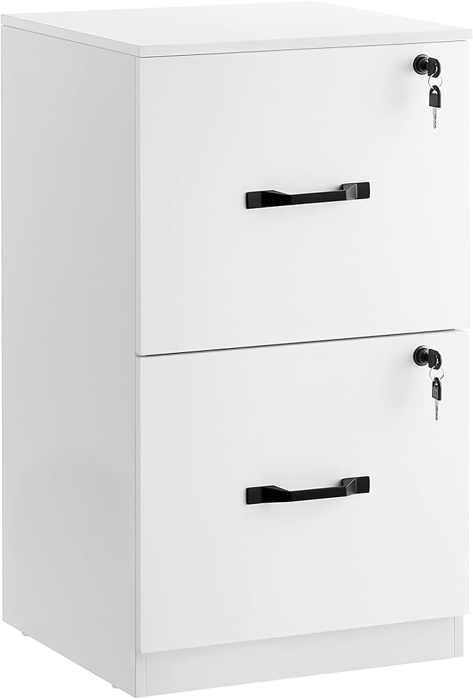 VASAGLE 2 Drawers File Cabinet with Lock, Printer Stand, Office Filing Cabinet Organizer, for A4 and Letter Size Documents, Cloud White UOFC061W14