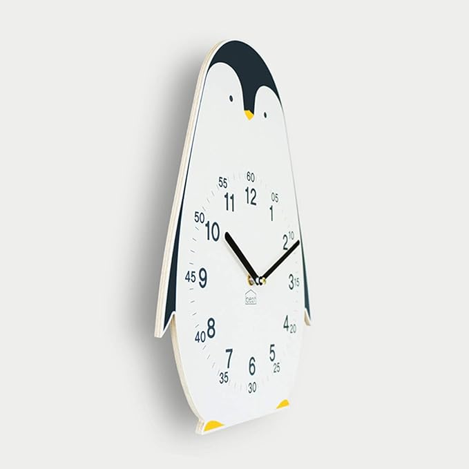Non-Ticking, Silent 11-Inch Wall Clock – Decorative, Modern, Clean, Cute, Kid-Friendly Design for Indoor, Office, Home, Baby Room (Proud Penguin)