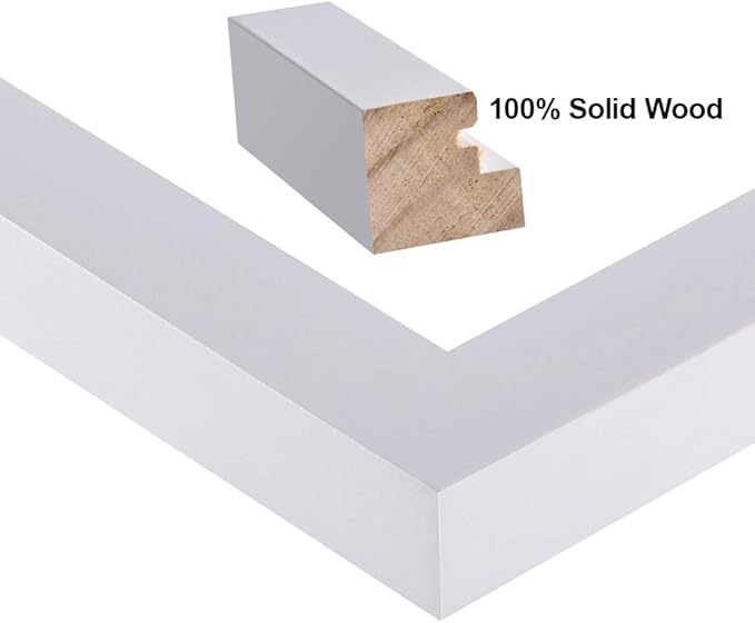 RPJC 8x8 Soild Wood Picture Frame with High Definition Glass Display Pictures 4x4 with Mat or 8x8 Without Mat for Wall Mounting Hanging Photo Frame White