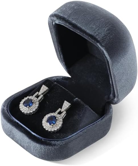 Resilient Velvet Ring Earrings Bracelet Necklace Display Box, Travel Mini Jewelry Organizer Case (Gray, Earrings Box)