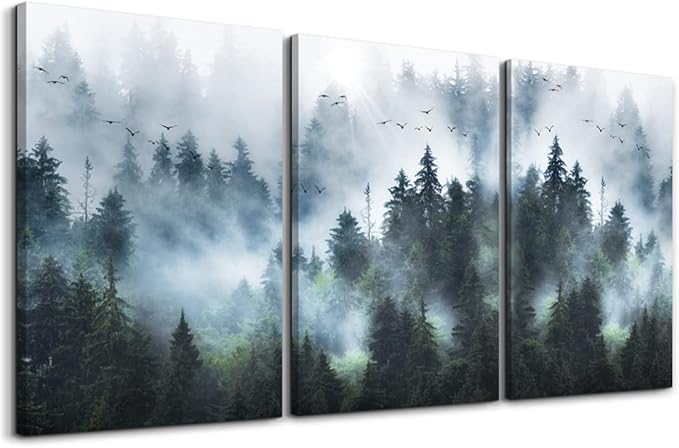 DZRWUBHS Canvas Wall Art For Living Room Large Size Wall Decorations For Bedroom Modern Office Wall Decor Foggy Forest Trees Landscape Painting Wall Pictures Artwork Home Decoration 20x28 3 Piece