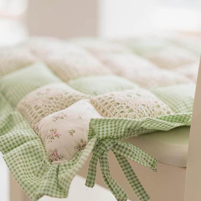 vctops Lace Patchwork Chair Pad Cushion with Ties, Elegant Ruffle Edge Decorative Cushions Farmhouse Floral Pattern Square Seat Cushion for Kitchen Dining Room Office (Type B,16"x16")