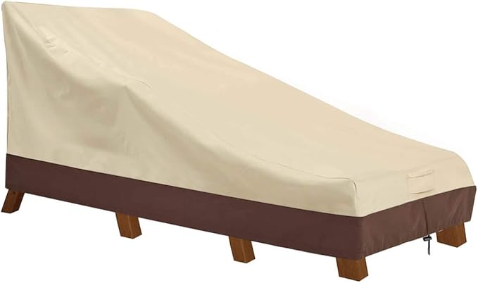 Vailge Waterproof Patio Chaise Lounge Cover, 600D Heavy Duty Outdoor Lounge Chair Covers,UV Resistant Patio Furniture Covers,Small,Beige & Brown