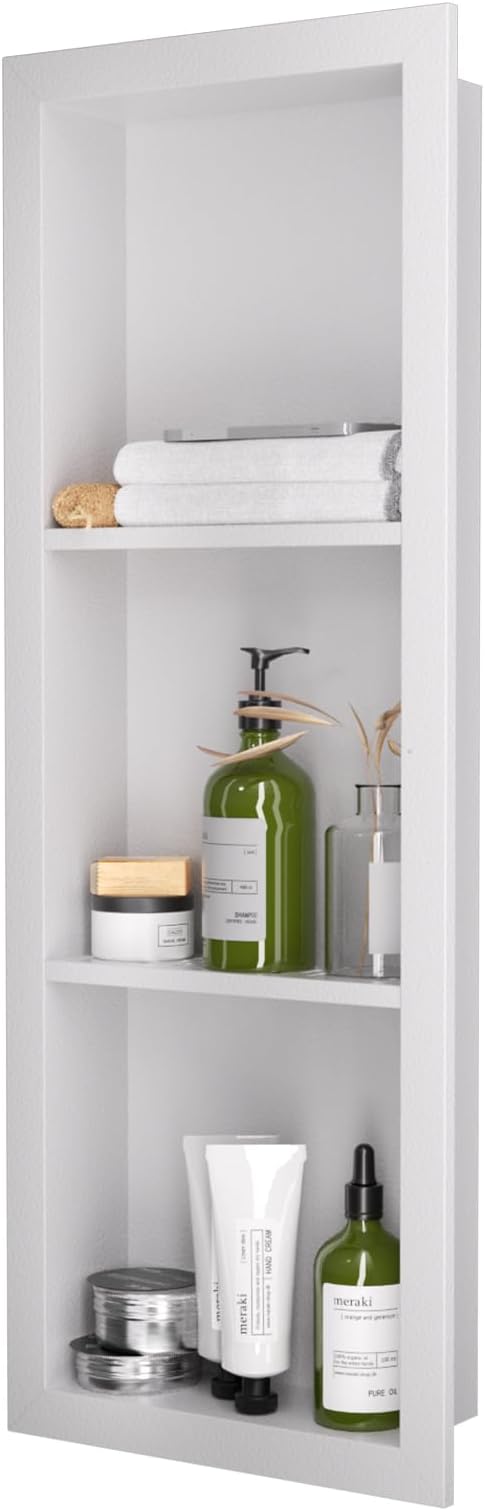 Stainless Steel Shower Niche 12" X 36"，3-Tier Shelf Niches Bathroom Shelf Recessed Wall Niche No Tile Needed Shower Shelf for Bathroom Storage(White, 12 x 36)