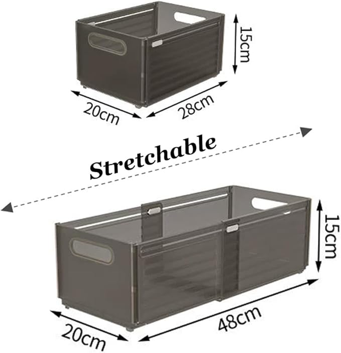 Foldable Storage Bins, 2 Pack Plastic Expandable Boxes for Organizing, Adjustable from 11-18.8" Drawer Organizers Separators Dividers for Bedroom Kitchen Utensils Tools Closet，Large Grey