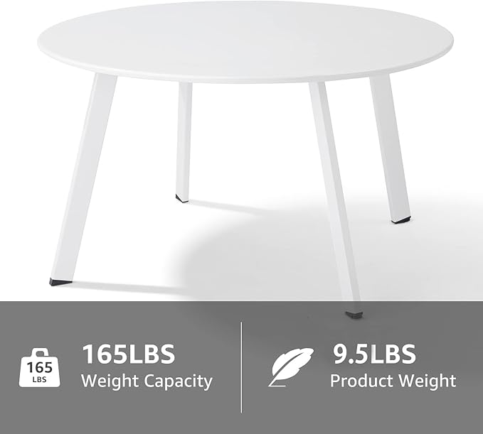 Outdoor Side Table, Outdoor/Indoor Metal Steel Patio Coffee Table, Round Weather Resistant Anti-Rust, White