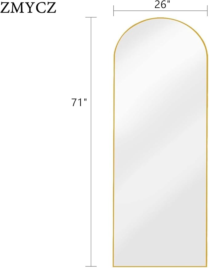 Mirror Full Length, 71"x26" Arched Full Length Mirror, Arch Mirror with Stand, Large Standing Mirrors, Oversized Full Body Mirrors with Aluminum Frame for Bedroom, Living Room (Gold)