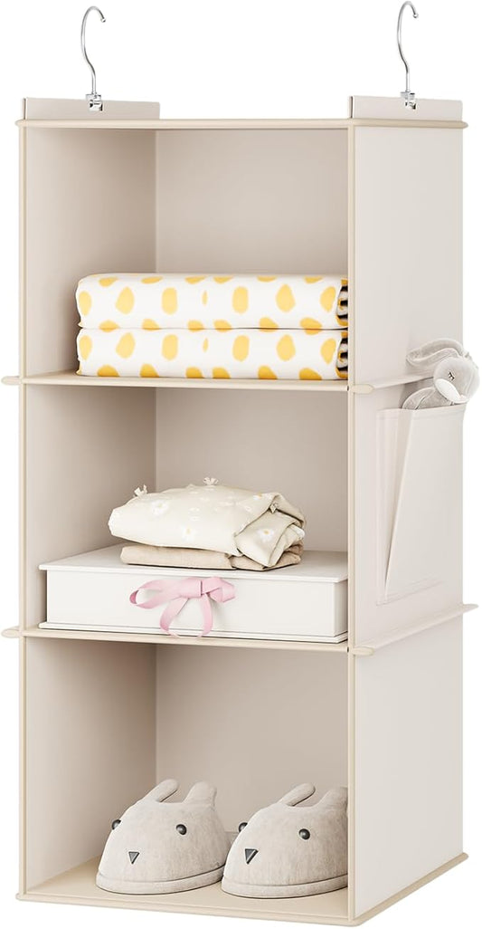 Hanging Closet Organizer, 3-Shelf Closet Hanging Storage Shelves, Beige