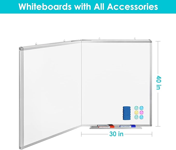 White Board Dry Erase 60x40, Large Magnetic Whiteboard Maxtek Dry Erase Boards for Wall, Aluminum Presentation Wall-Mounted Marker Board with a Long Pen Tray for School, Classroom, Office & Home
