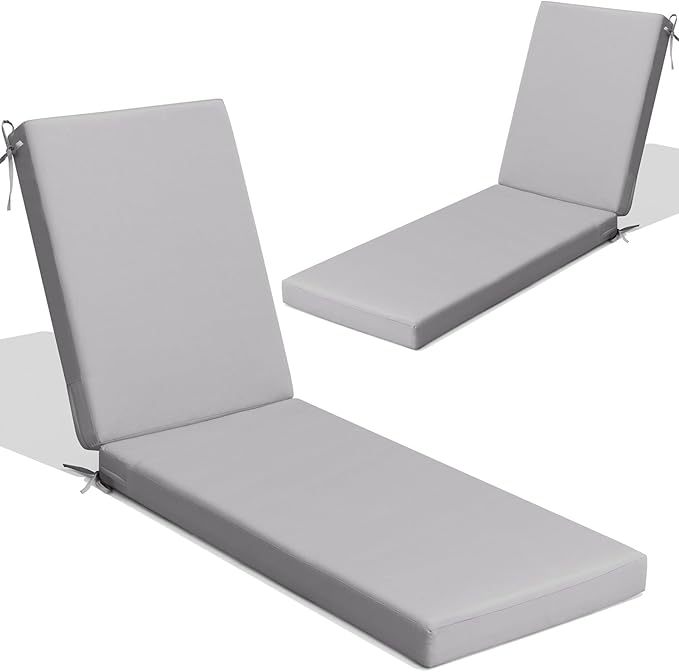 Crestlive Products Chaise Lounge Cushions Outdoor Set of 2, 80x23x3 Inch, Waterproof & 3-Year Fade Resistant Lounge Chair Cushions for Outdoor Furniture, Patio Cushions for Pool, Lawn, Light Gray