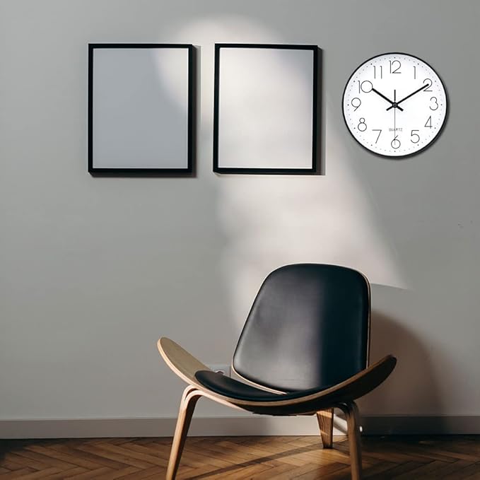 jomparis 10 Inch Black Wall Clock Battery Operated Silent & Non-Ticking Wall Clock Classic Clock for Home, Office, Bedroom, School