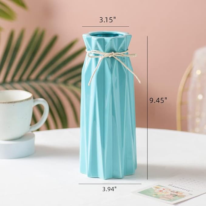 Ceramic Blue Vase Flower Vase for Home Decor Modern Style 9.5 inch Tall Vase for Table Shelf Home Decor Vase for Fireplace Bedroom Kitchen Living Room Wedding Office Desk Birthday Gifts