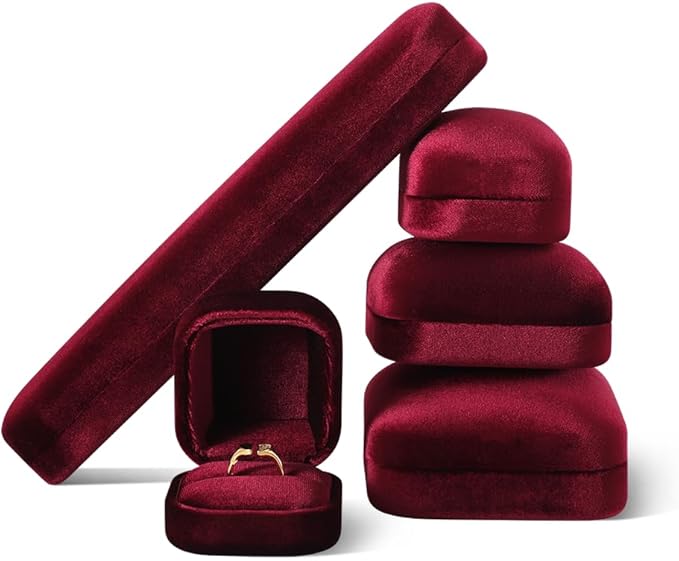 Resilient Velvet Ring Earrings Bracelet Necklace Display Box, Travel Mini Jewelry Organizer Case (Red, Long Chain Box)