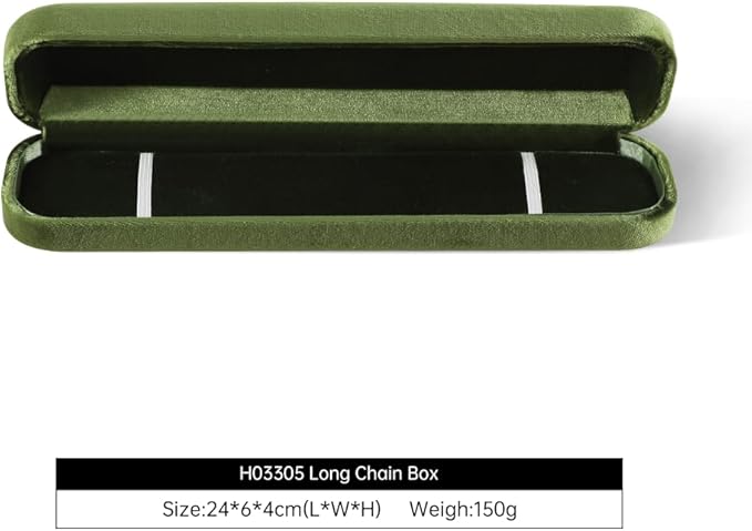 Resilient Velvet Ring Earrings Bracelet Necklace Display Box, Travel Mini Jewelry Organizer Case (Green, Long Chain Box)