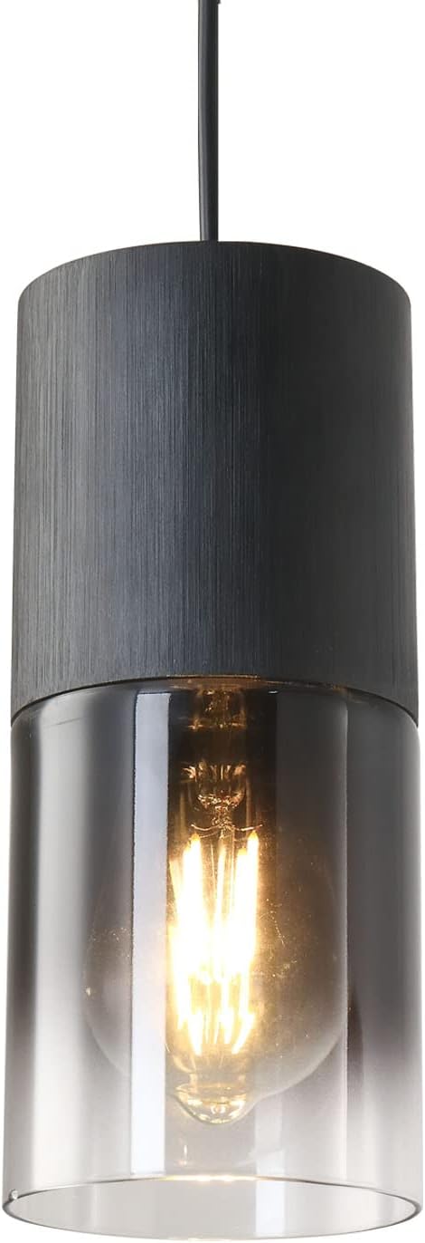 Black Pendant Light Fixtures, Adjustable Modern Pendant Lights for Kitchen Island, Industrial Glass Pendant Lights for Dining Table Hallway Bedroom Living Room,1 Pack