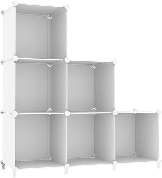 AWTATOS Cube Storage Organizer, Storage Cubes Shelves Bookshelf, 6 Cube Closet Organizers and Storage, DIY Stackable Plastic Clothes Organizer Shelving for Bedroom, Home, White