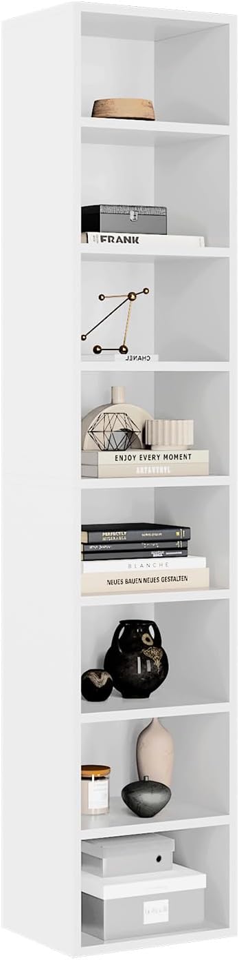 oneinmil 71.5" Tall Narrow Bookshelf, 8-Tier Cube Display Rack, Modern Corner Bookshelf with Storage Space, CD Storage Cabinet for Home Office (White 1 Pack, 8-Tier)