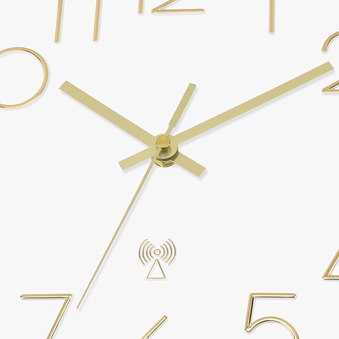 Foxtop Atomic Wall Clock Battery Operated Round Analog Modern Wall Clock Sets Automatically for Office Classroom Bedroom Kitchen Living Room (Gold)