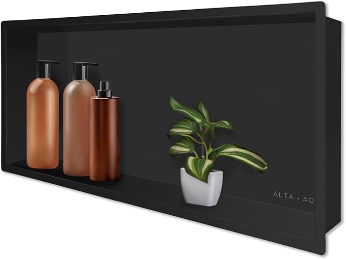 Shower Niche Lightweight Stainless Steel Easy Install Tile Needed Wall Niche Recessed Shower Shelf for Bathroom Storage (Matte Black, 13"x25")