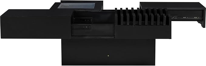 WILLIAMSPACE 33" Square Coffee Table with 3 Drawers, Modern Unique Wooden Center Table with Tempered Glass and Solid Wood Legs, Storage Accent Side End Table for Living Room Apartment, Black