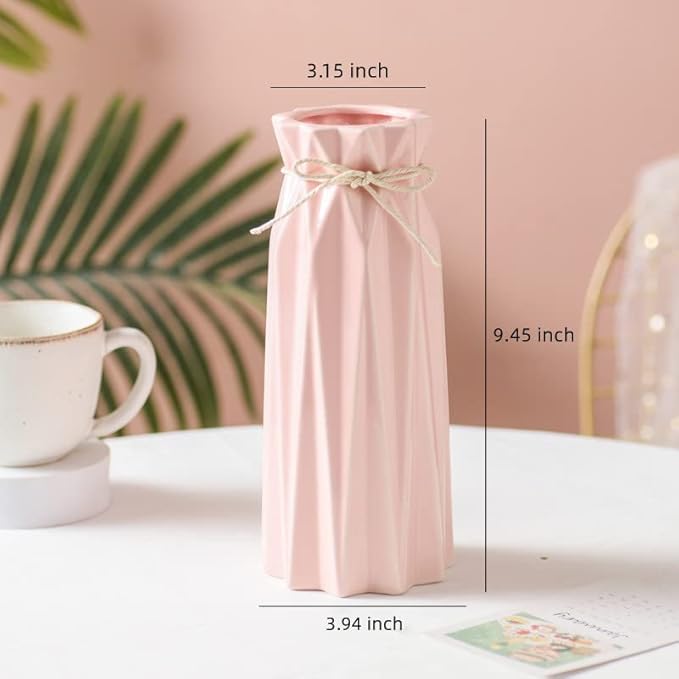 Ceramic Pink Vase Flower Vase for Home Decor Modern Style 9.5 inch Tall Vase for Table Shelf Home Decor Vase for Fireplace Bedroom Kitchen Living Room Wedding Office Desk Birthday Gifts
