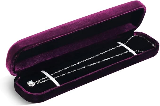 Resilient Velvet Ring Earrings Bracelet Necklace Display Box, Travel Mini Jewelry Organizer Case (Purple, Long Chain Box)
