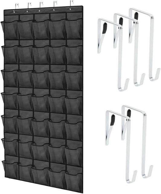 GORILLA GRIP Over the Door Shoe Organizer, 35 Large Breathable Mesh Pockets, Space Saving Hanging Storage Holder, 5 Hook Closet Rack Hanger, Hangs on Closets for Shoes, Accessories 68.5H x 24.5W Black