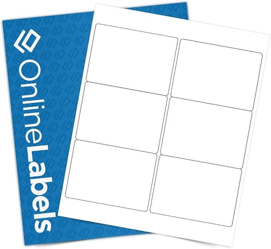 4 x 3 Rectangle Mailing Labels - Permanent, White Matte - Shipping, Wine, Product - Pack of 600-100 Sheets - Inkjet/Laser Printers - Online Labels