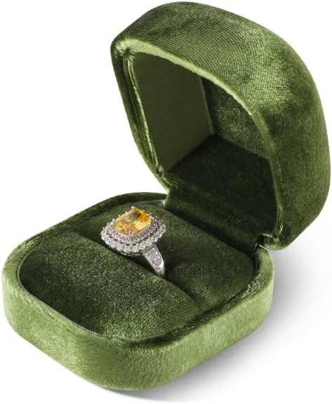 Resilient Velvet Ring Earrings Bracelet Necklace Display Box, Travel Mini Jewelry Organizer Case (Green, Ring Box)