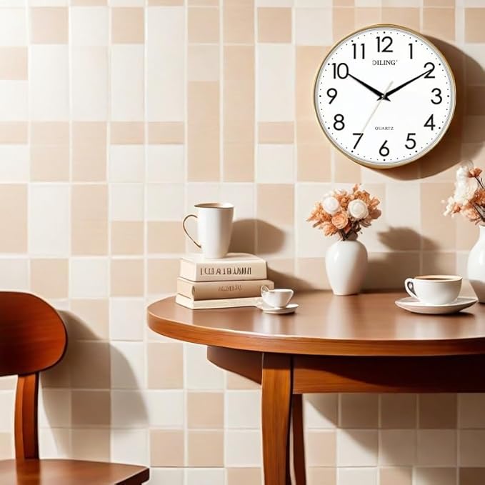 13 Inch Round Wall Clock Silent Non-Ticking Battery Operated Large Display Analog for Living Room Bedroom Study and Kitchen Decor(Gold)