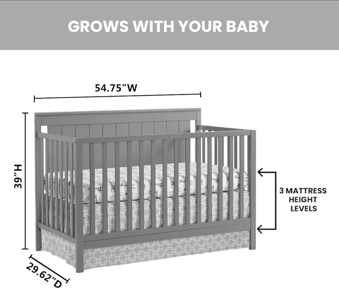 Oxford Baby Lazio 4-in-1 Convertible Crib, Dove Gray, GreenGuard Gold Certified